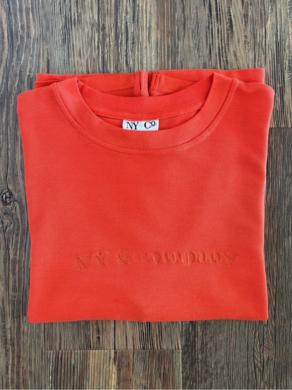 90s New York & Co. Oversized Pique Knit S/S T-Shirt XL Orange Embroidered Logo